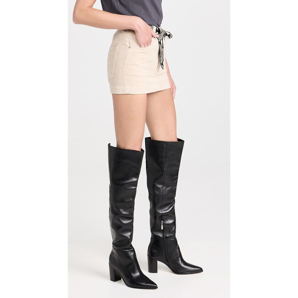 SCHUTZ Mikki Block Over The Knee Boots Black Leather Size 7 Comfort Pointed Toe